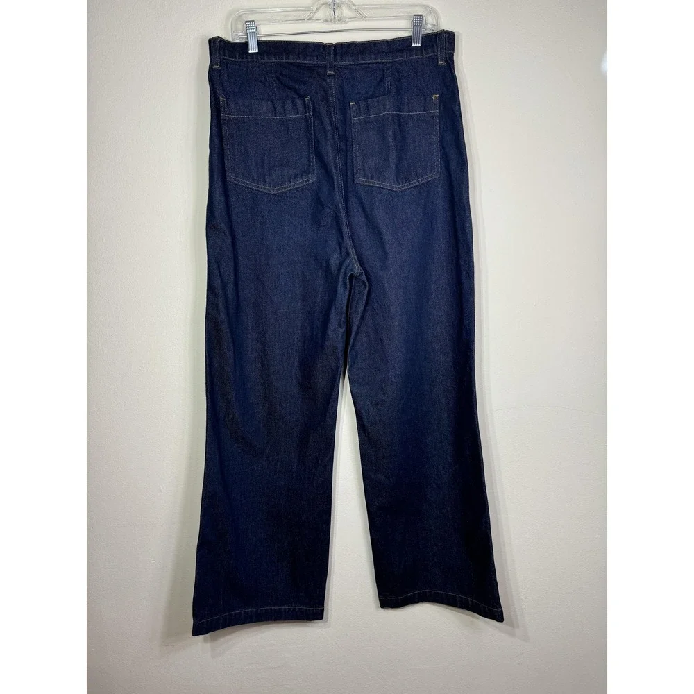 Doen Newport Jeans Womens 33 Blue Rinse Wash High Rise‎ Wide Leg Cotton